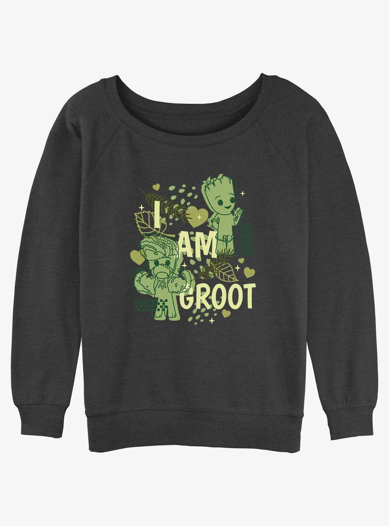 Marvel Guardians of the Galaxy Cutesy Groot Womens Slouchy Sweatshirt, CHAR HTR, hi-res