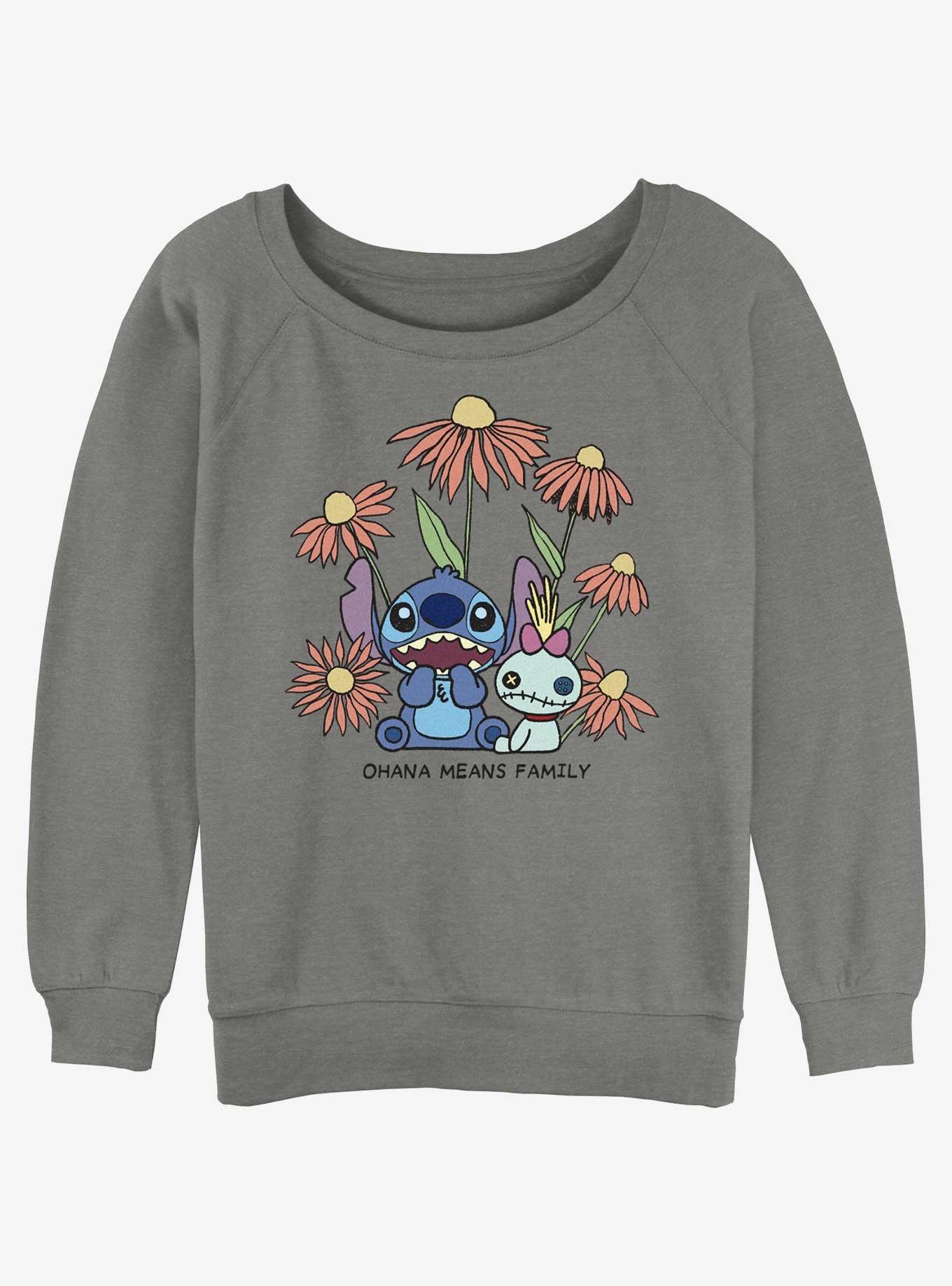 Disney Lilo & Stitch Chibi Floral Stitch and Scrump Womens Slouchy Sweatshirt