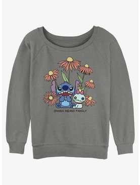 Disney Lilo & Stitch Chibi Floral Stitch and Scrump Womens Slouchy Sweatshirt, , hi-res