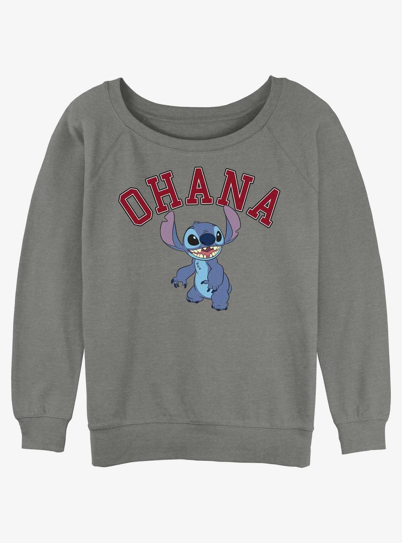 Disney Lilo & Stitch Ohana Collegiate Womens Slouchy Sweatshirt, GRAY HTR, hi-res