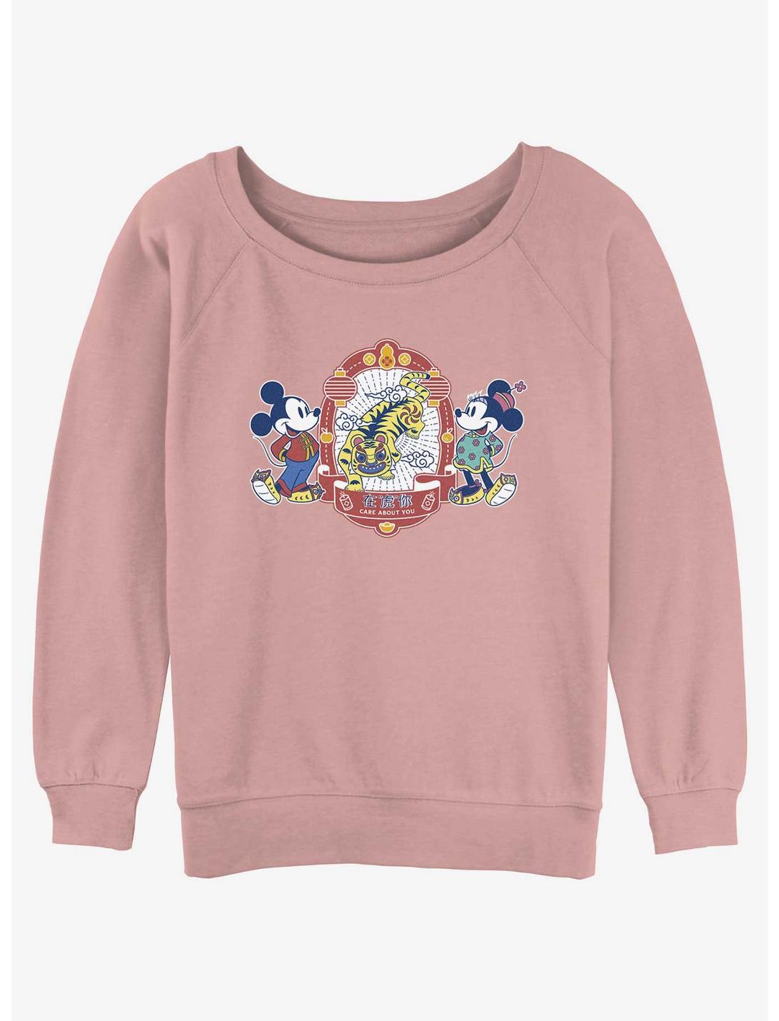 Disney Mickey Mouse Care About You Womens Slouchy Sweatshirt, DESERTPNK, hi-res
