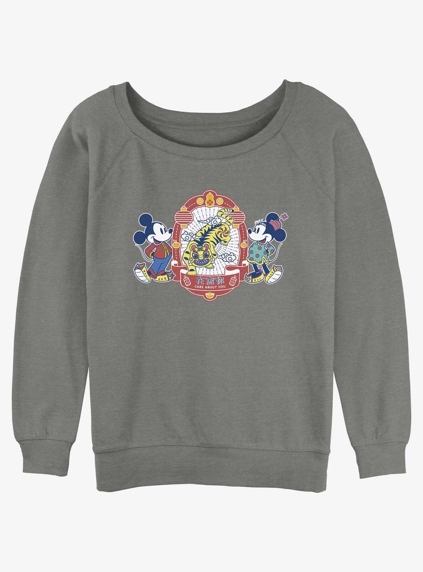 Disney Mickey Mouse Care About You Womens Slouchy Sweatshirt, GRAY HTR, hi-res