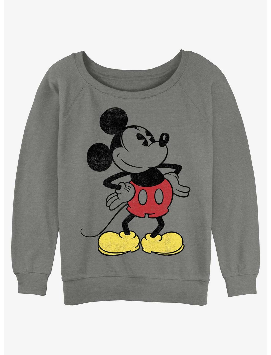 Disney Mickey Mouse Classic Vintage Mickey Womens Slouchy Sweatshirt, GRAY HTR, hi-res