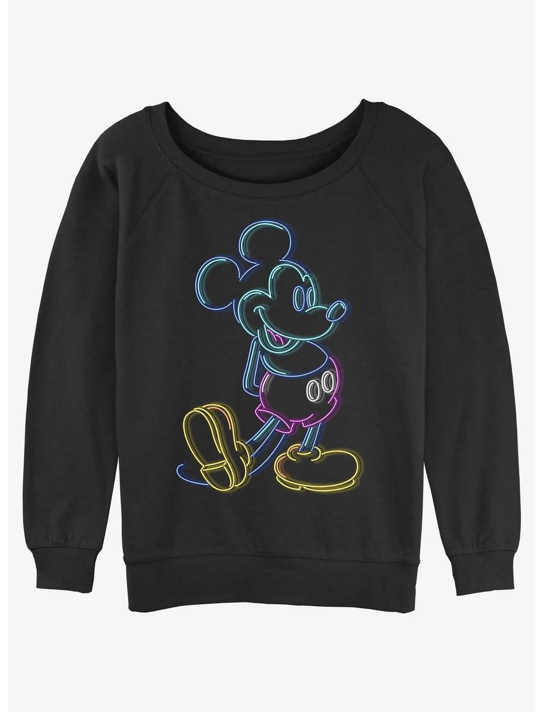 Disney Mickey Mouse Neon Mickey Womens Slouchy Sweatshirt, BLACK, hi-res