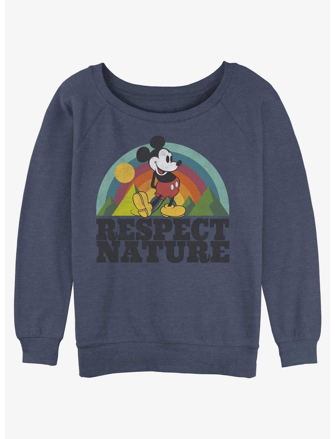Disney Mickey Mouse Respect Nature Womens Slouchy Sweatshirt, BLUEHTR, hi-res