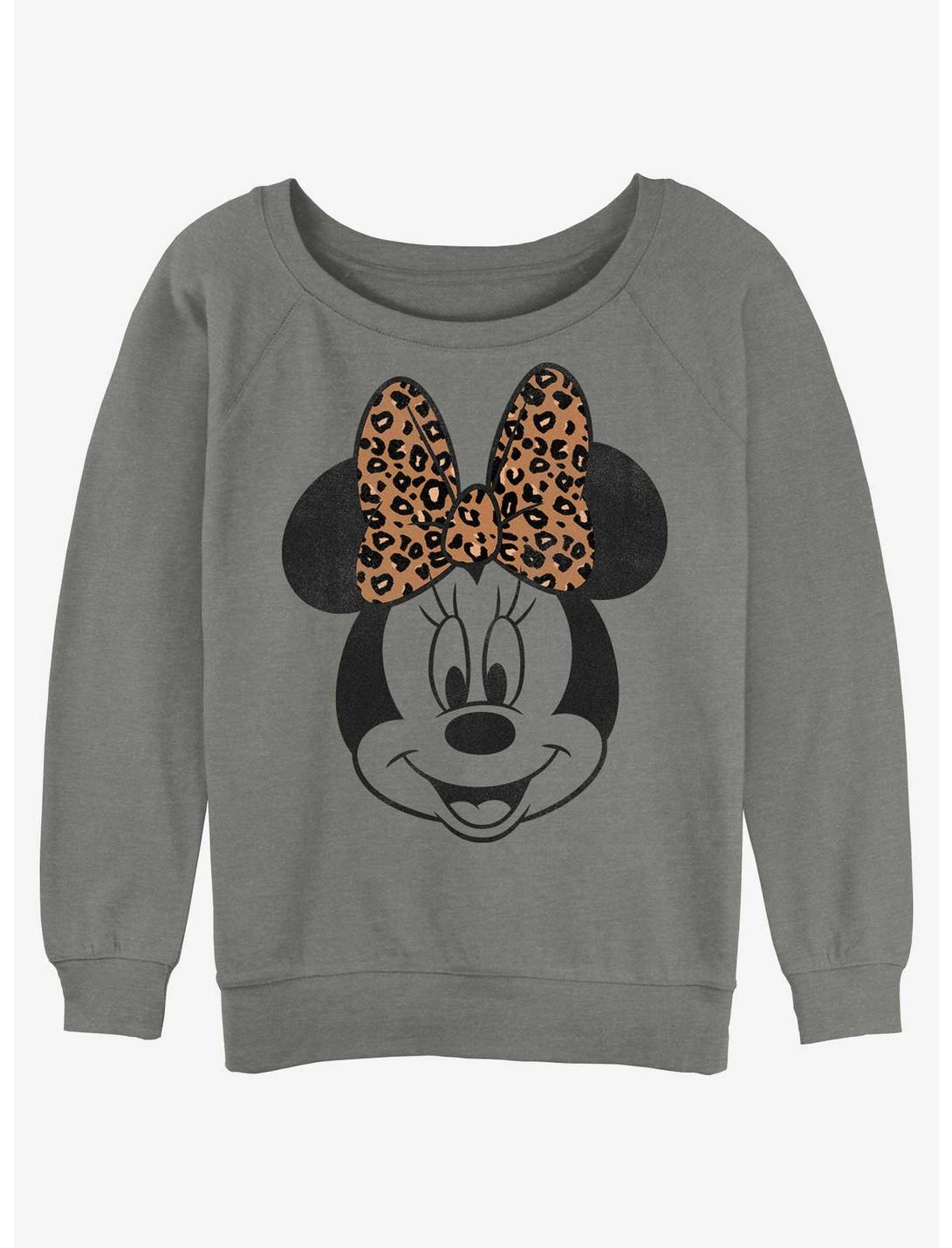 Disney Minnie Mouse Leopard Bow Womens Slouchy Sweatshirt, GRAY HTR, hi-res