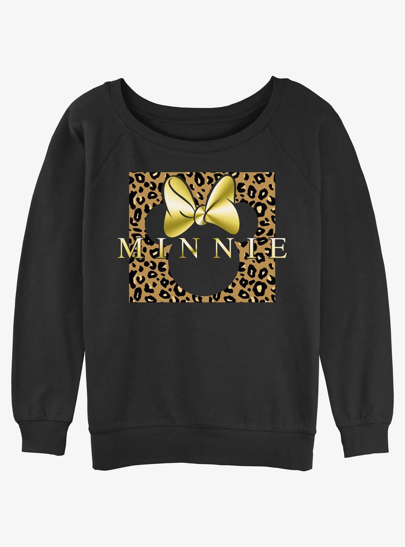 Disney Minnie Mouse Leopard Minnie Womens Slouchy Sweatshirt, BLACK, hi-res