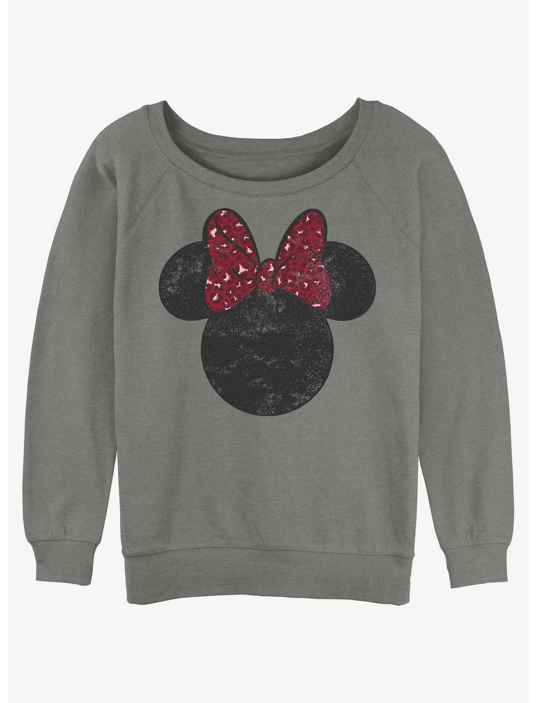 Disney Minnie Mouse Red Leopard Bow Womens Slouchy Sweatshirt, GRAY HTR, hi-res