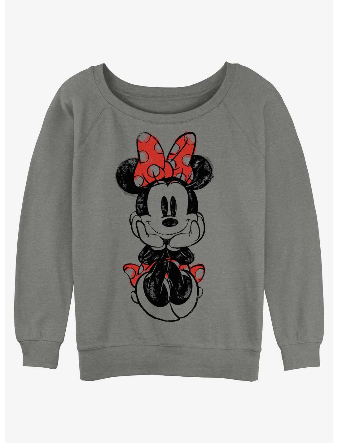 Disney Minnie Mouse Sitting Minnie Sketch Womens Slouchy Sweatshirt, GRAY HTR, hi-res