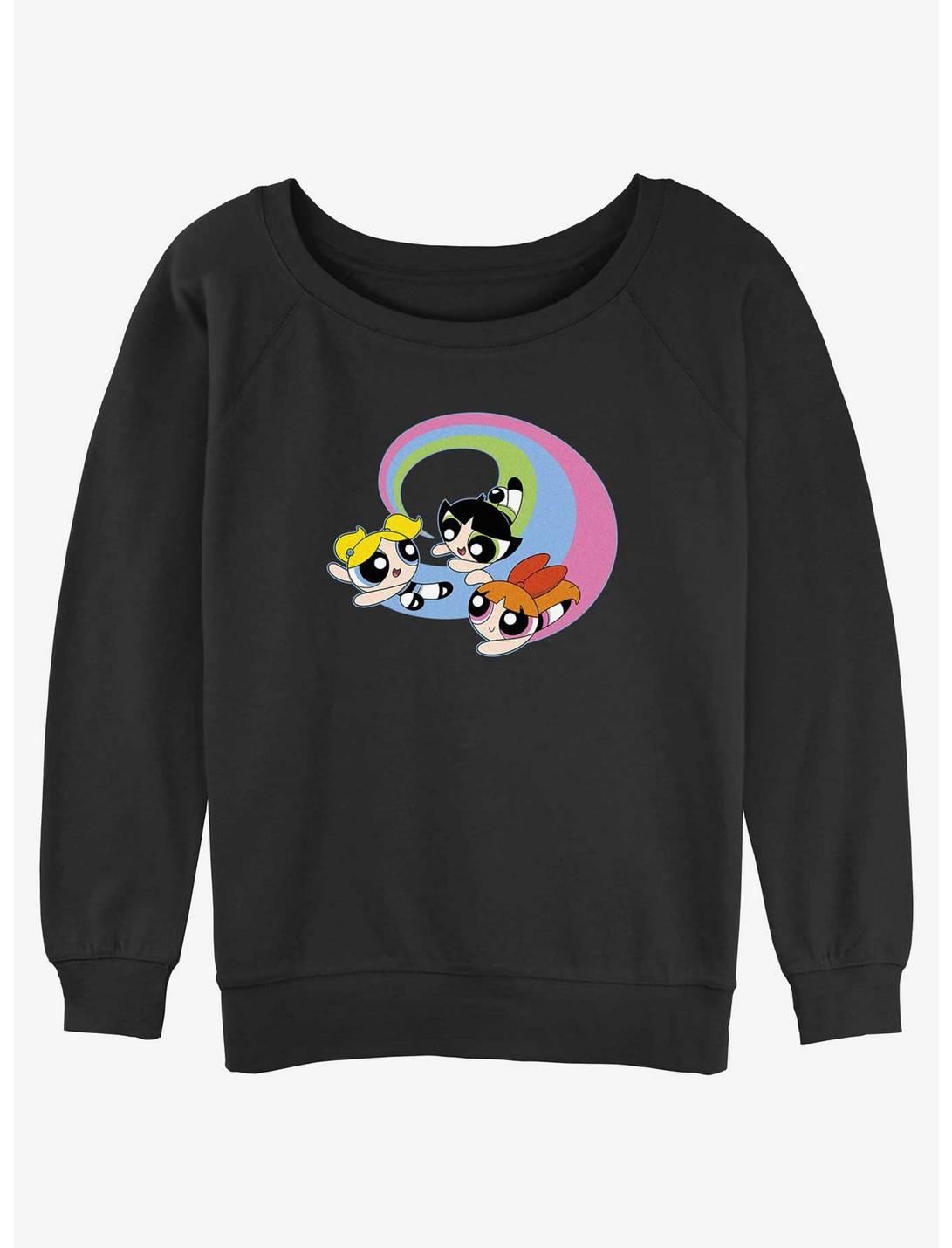 Cartoon Network The Powerpuff Girls Flying Around Womens Slouchy Sweatshirt, BLACK, hi-res
