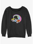 Cartoon Network The Powerpuff Girls Flying Around Womens Slouchy Sweatshirt, BLACK, hi-res