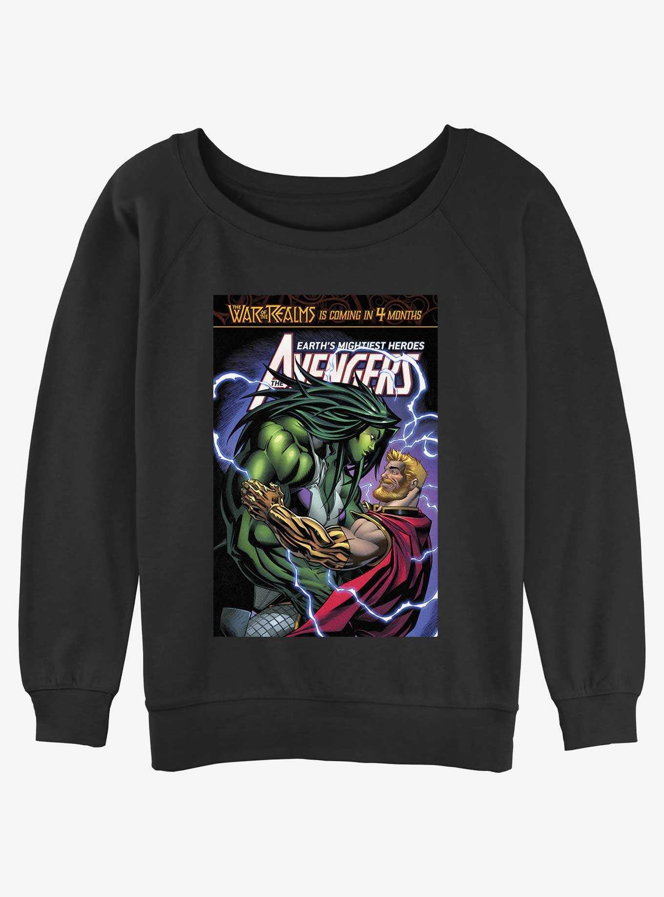 Marvel She-Hulk In Thor's Arms Womens Slouchy Sweatshirt, , hi-res