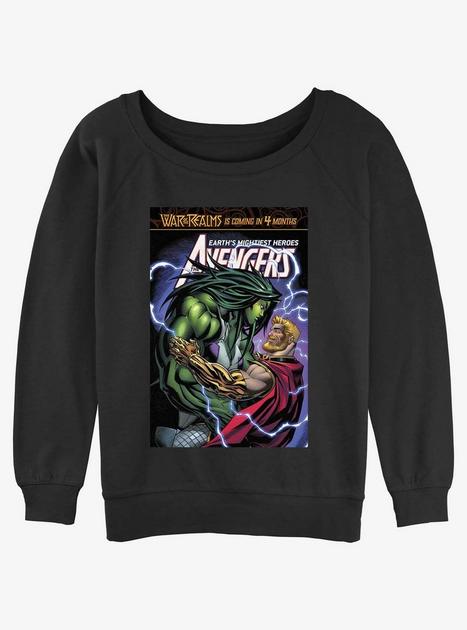 Marvel She-Hulk In Thor's Arms Womens Slouchy Sweatshirt - BLACK | BoxLunch