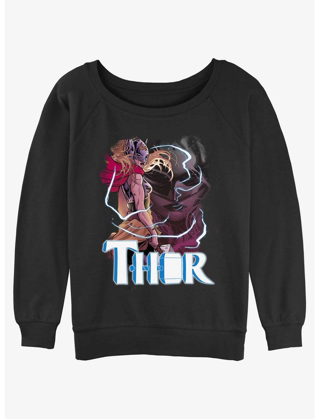 Marvel Thor Mighty Thor Thunder God Womens Slouchy Sweatshirt, BLACK, hi-res