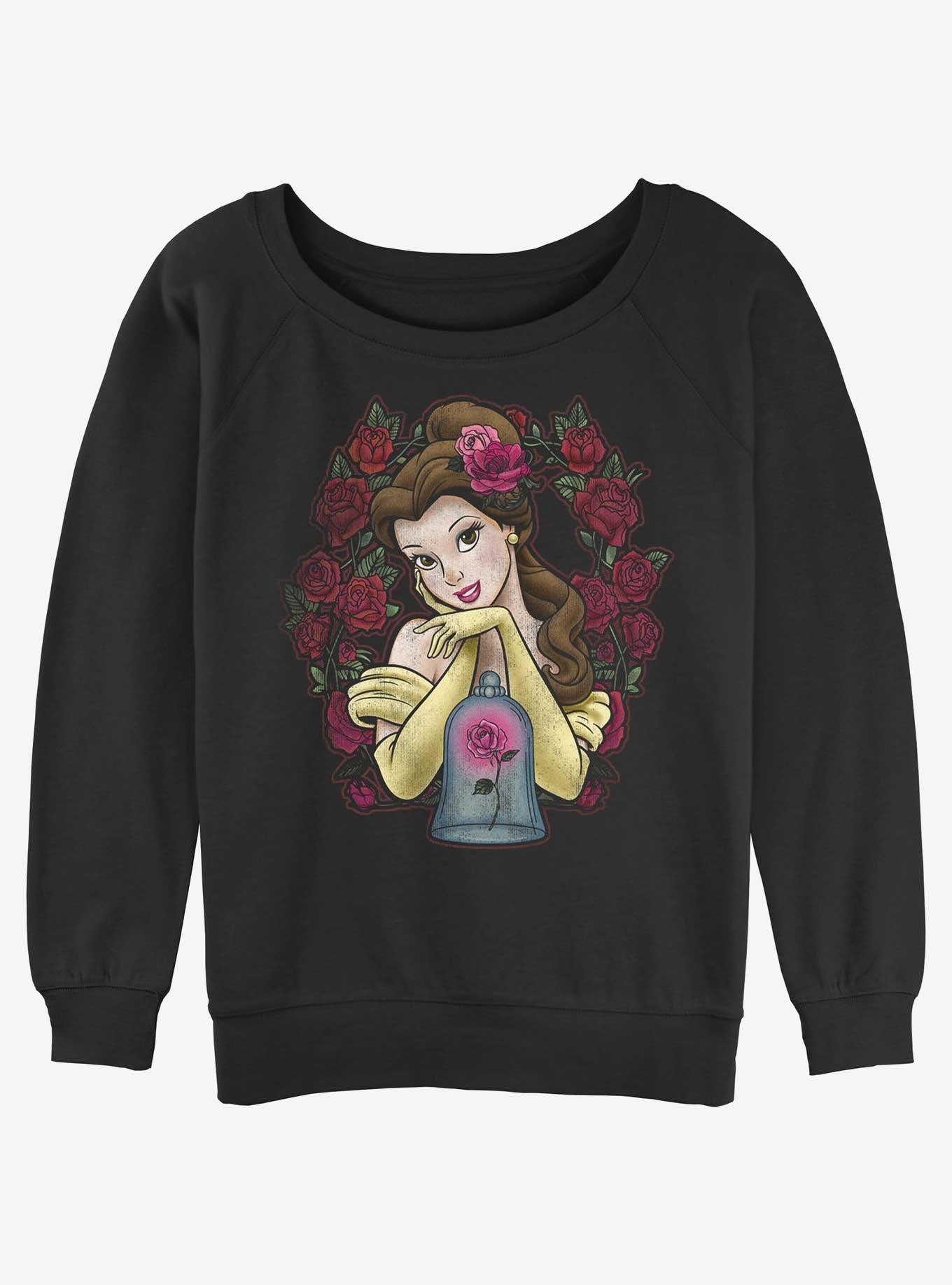 Disney Beauty and the Beast Rose Belle Womens Slouchy Sweatshirt, BLACK, hi-res
