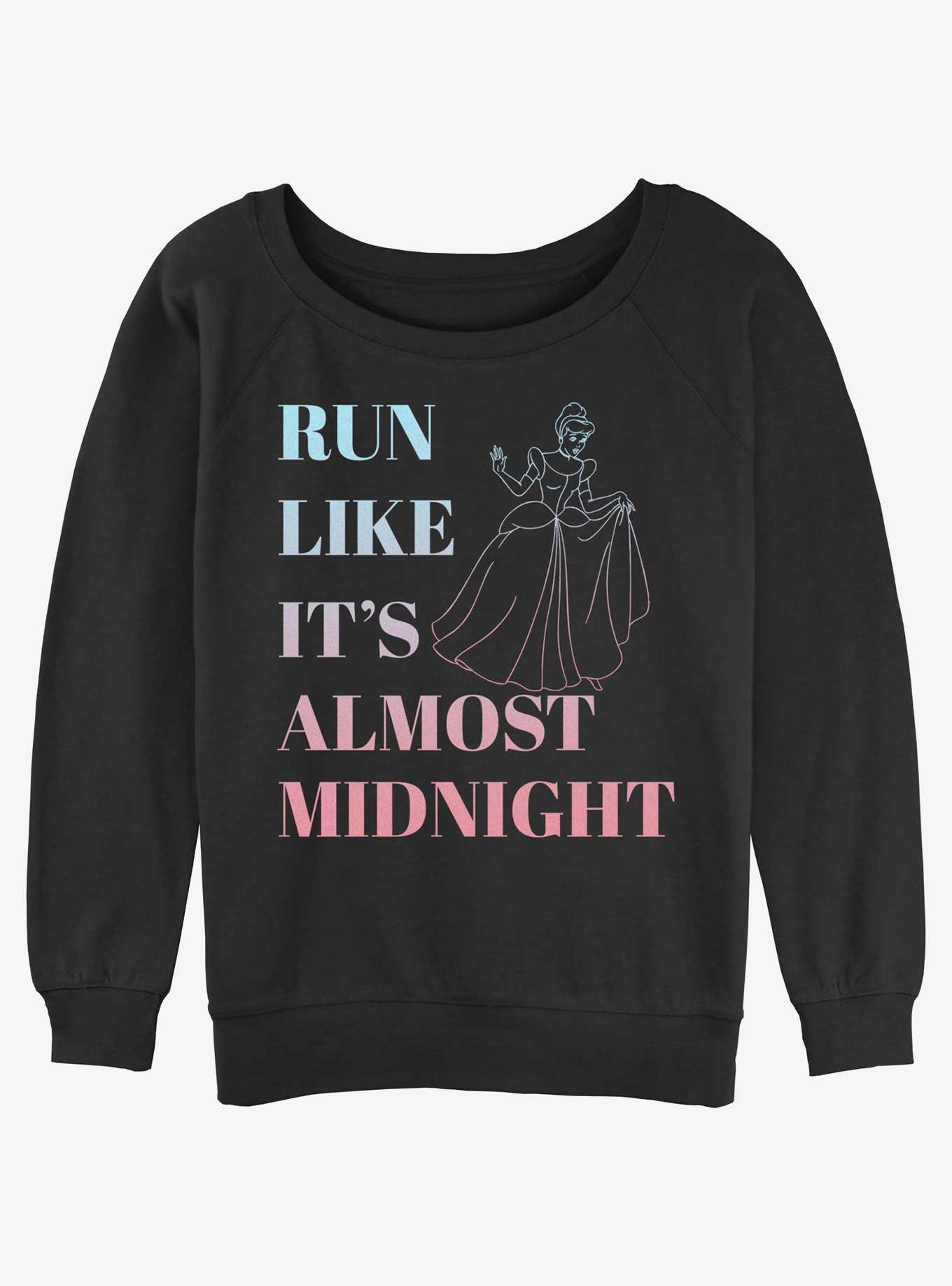 Disney Cinderella Run Like It's Almost Midnight Womens Slouchy Sweatshirt, BLACK, hi-res