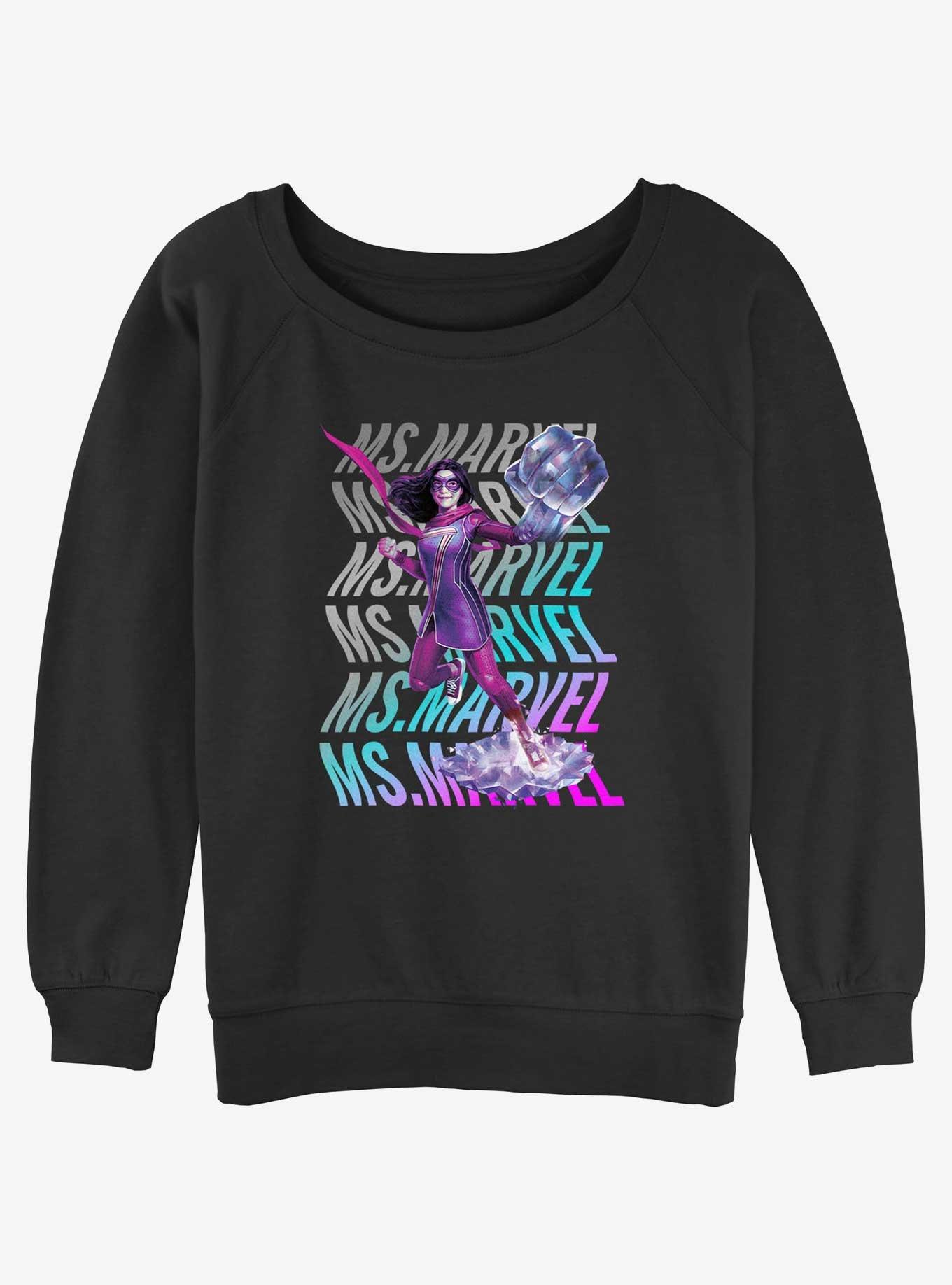 Marvel Ms. Marvel Wave Womens Slouchy Sweatshirt, BLACK, hi-res