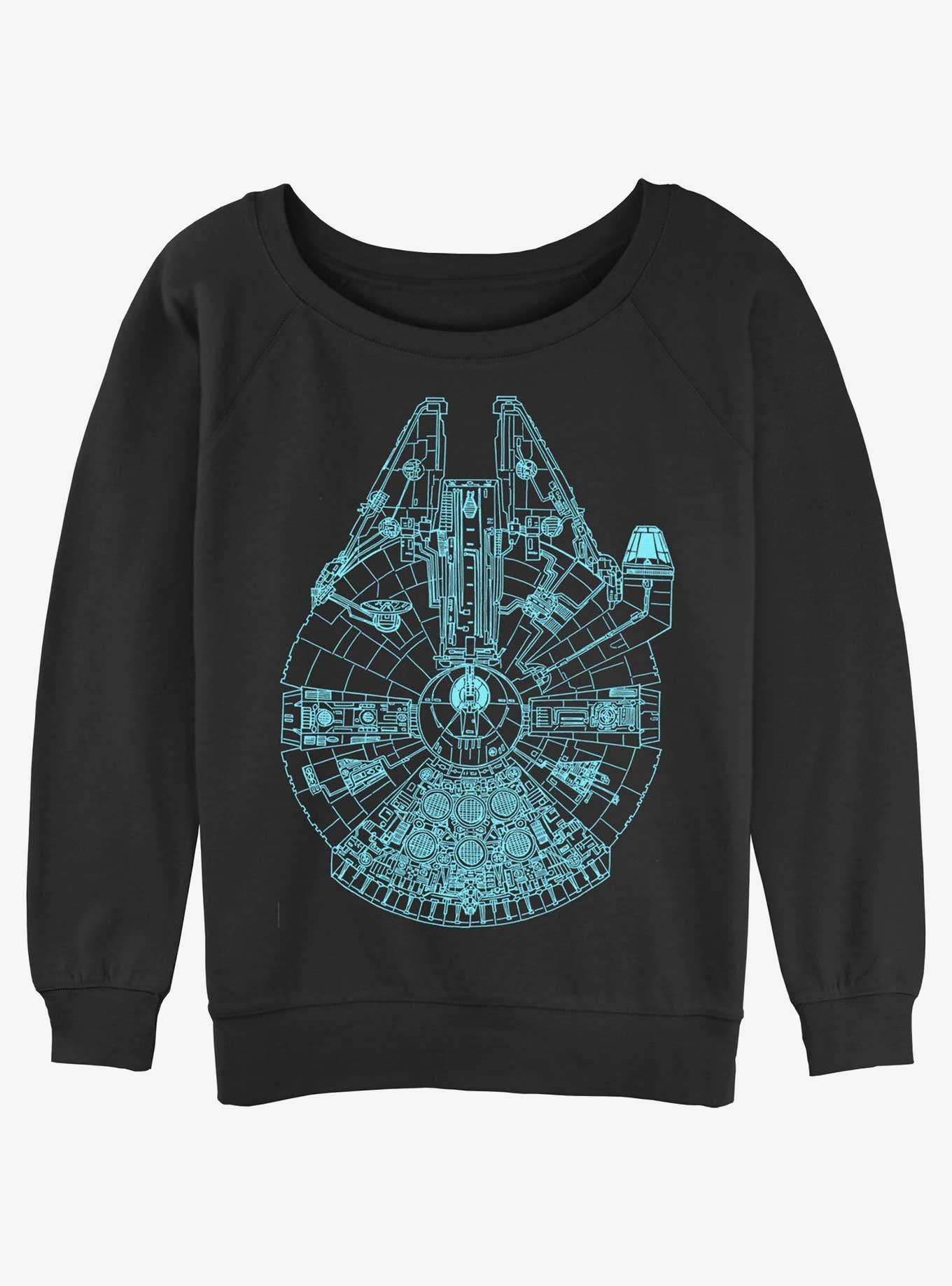 Star Wars Falcon Schematic Womens Slouchy Sweatshirt, BLACK, hi-res