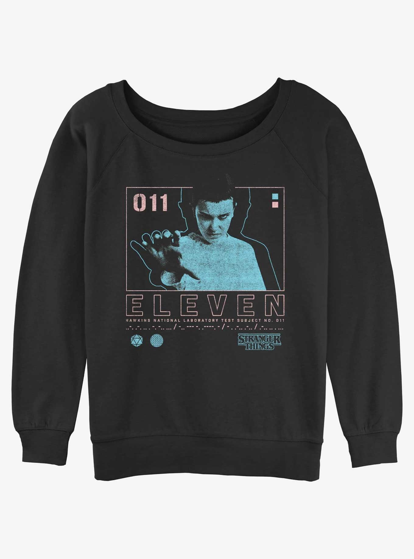 Stranger Things Eleven Infographic Womens Slouchy Sweatshirt, BLACK, hi-res