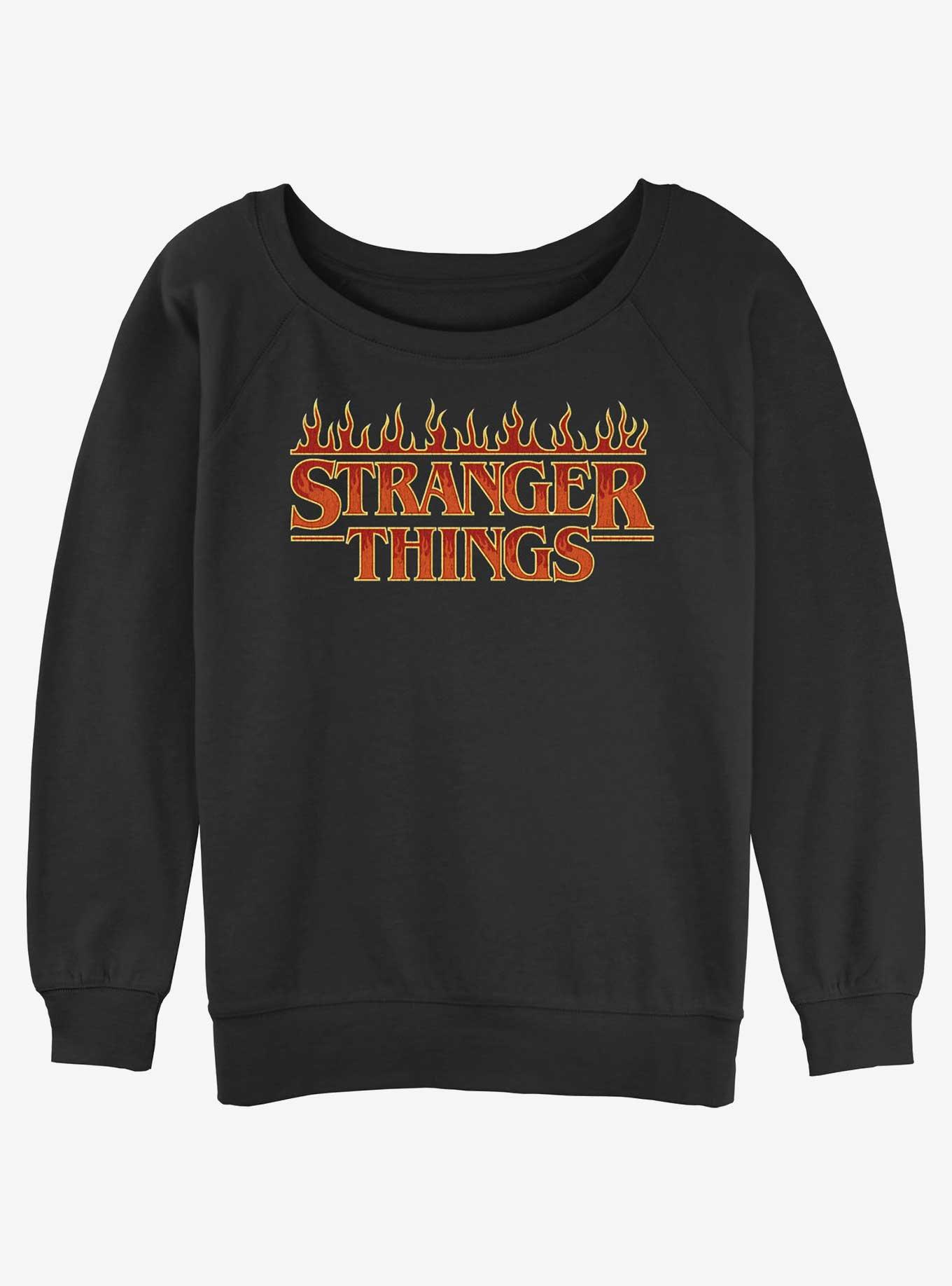 Stranger Things Fire Logo Womens Slouchy Sweatshirt, BLACK, hi-res