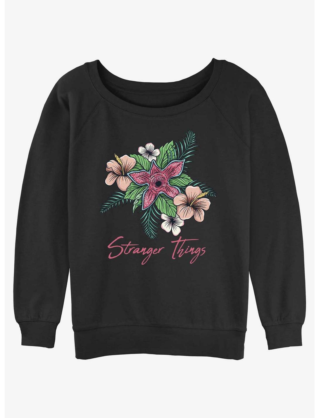 Stranger Things Floral Things Womens Slouchy Sweatshirt, BLACK, hi-res