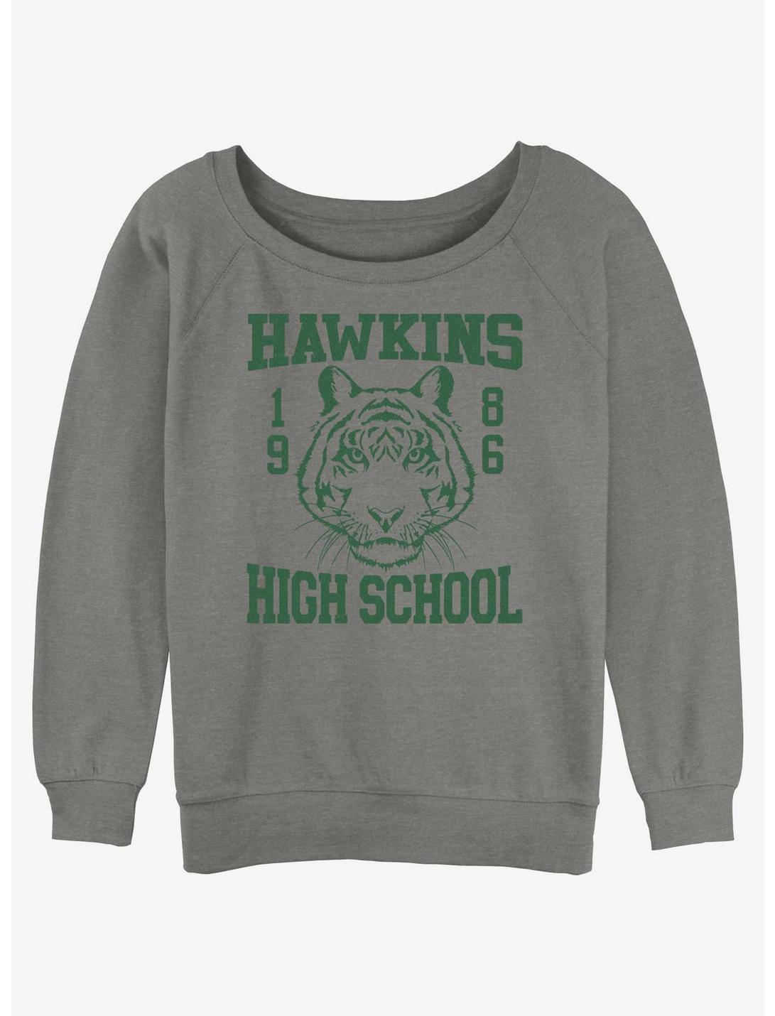 Stranger Things Hawkins High School 1986 Womens Slouchy Sweatshirt, GRAY HTR, hi-res