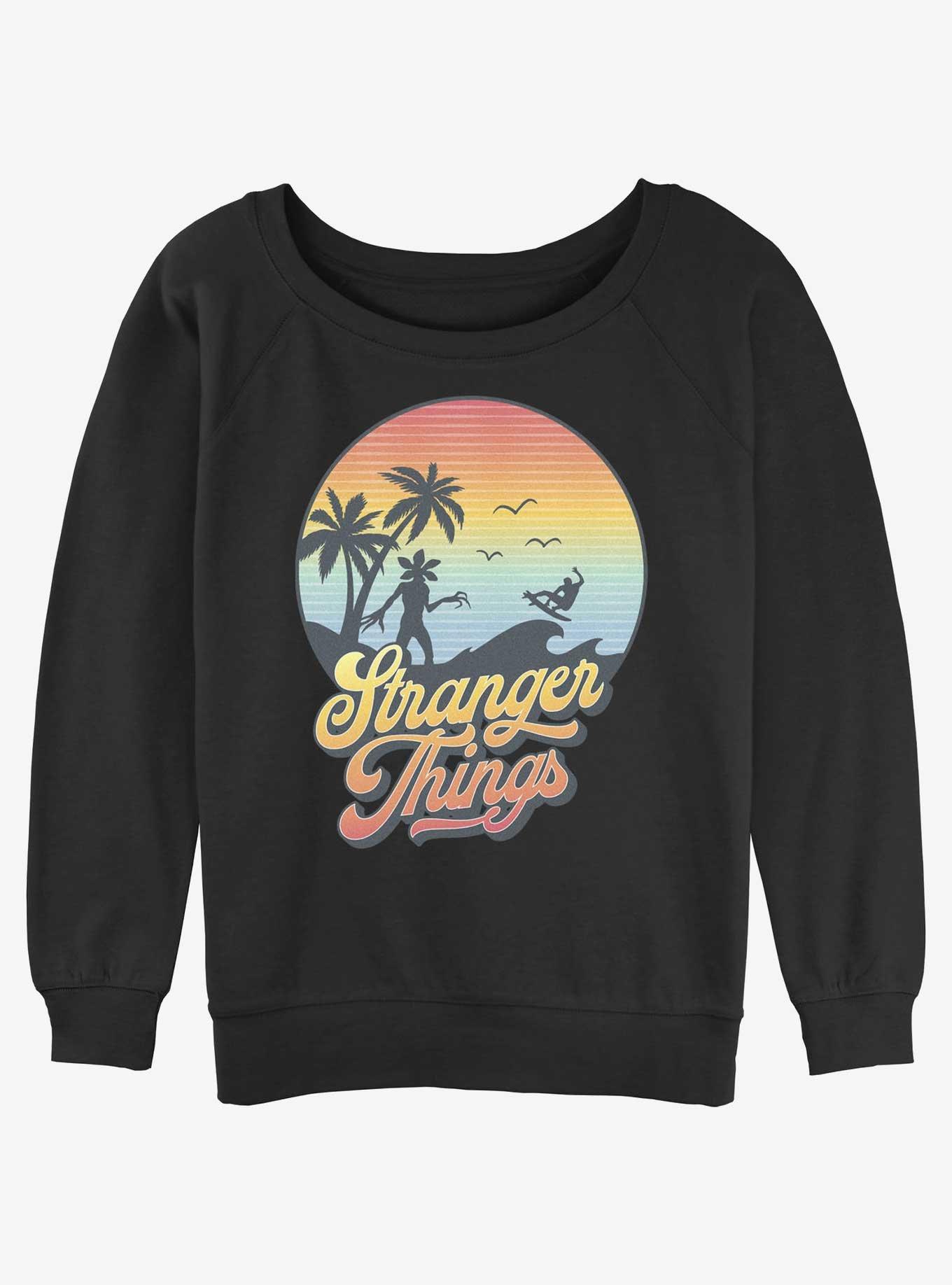 Stranger Things Retro Sun Womens Slouchy Sweatshirt, BLACK, hi-res view 1