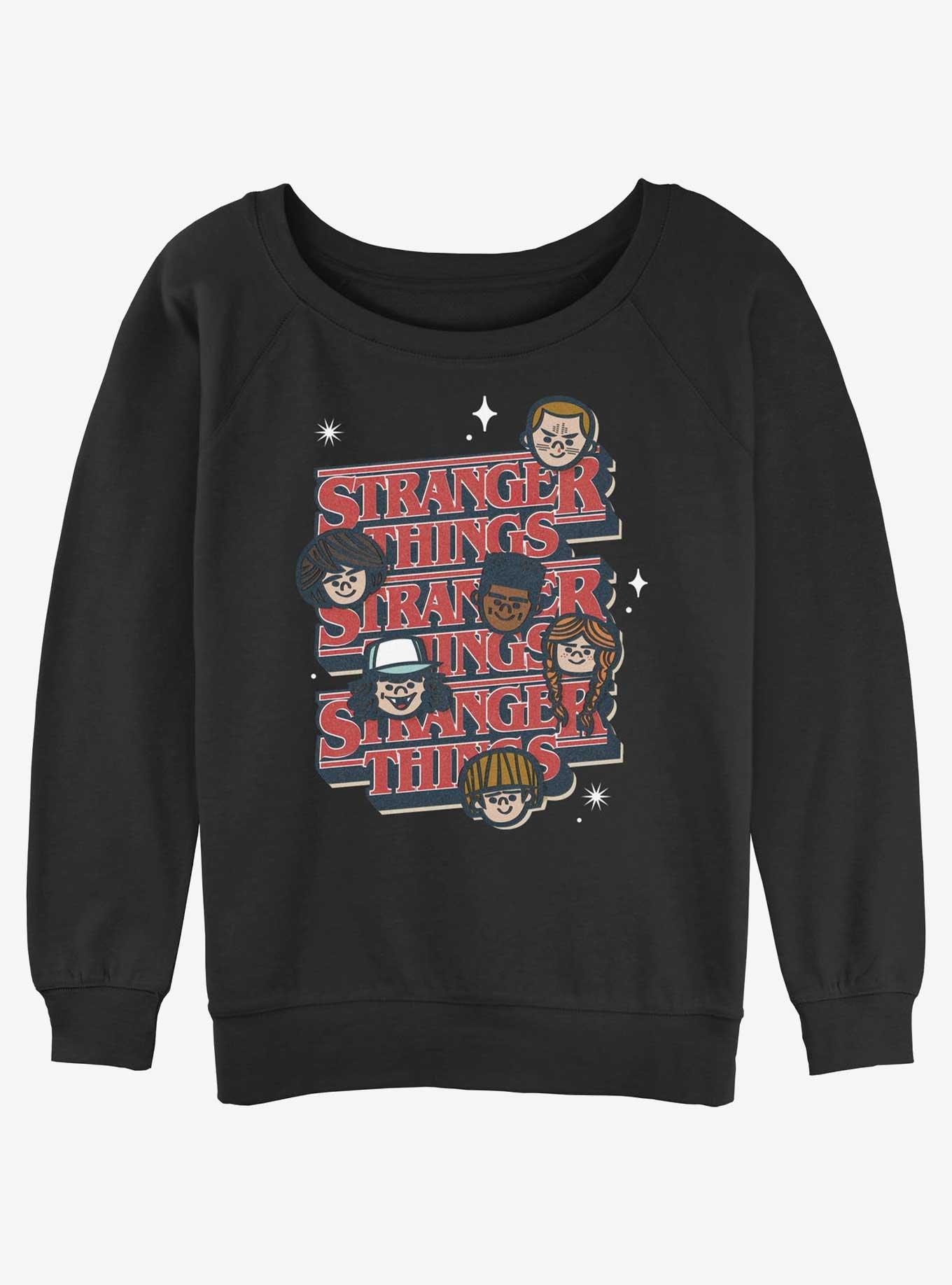 Stranger Things Toon Stack Womens Slouchy Sweatshirt, BLACK, hi-res