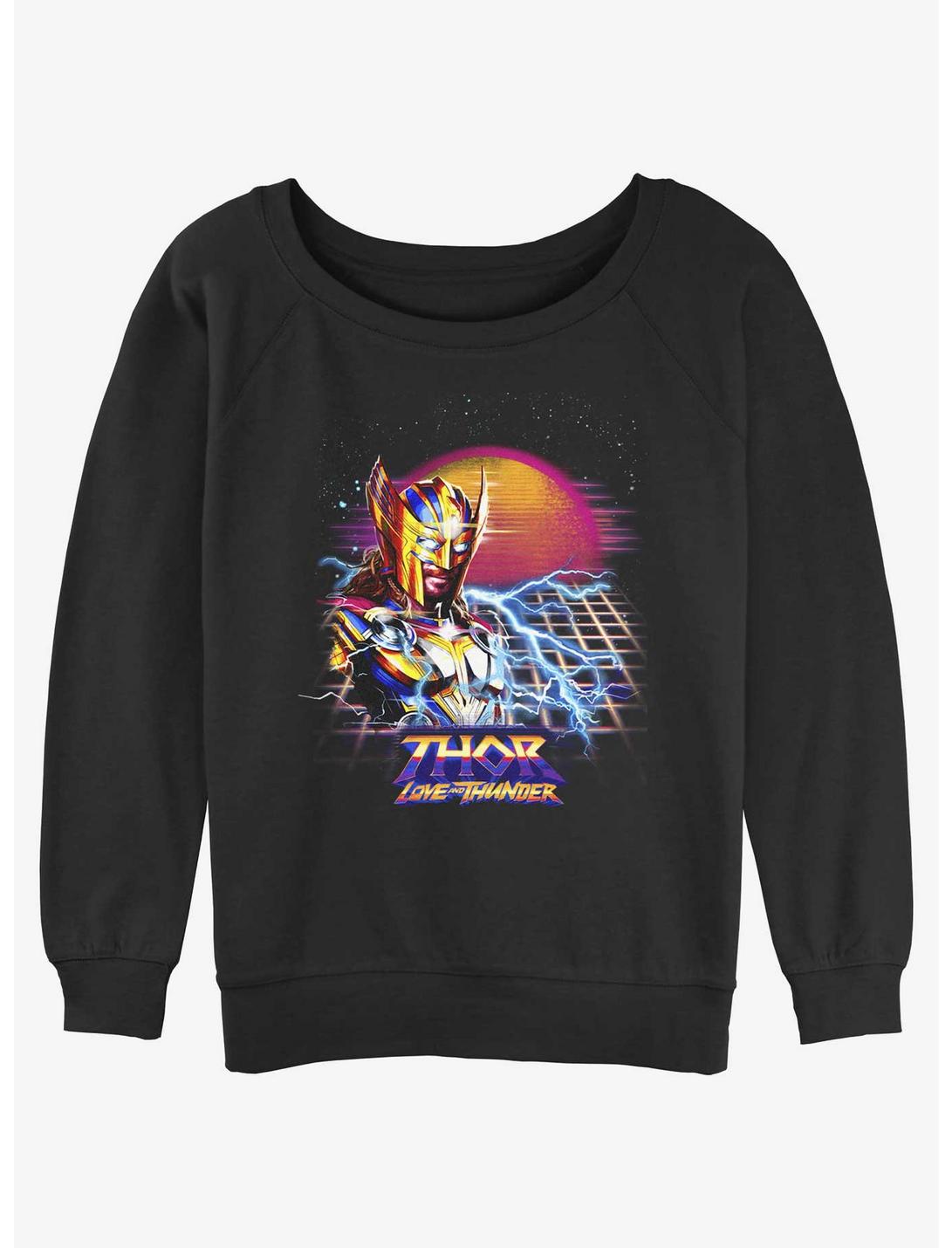 Marvel Thor: Love and Thunder Synthwave Sunset Womens Slouchy Sweatshirt, BLACK, hi-res
