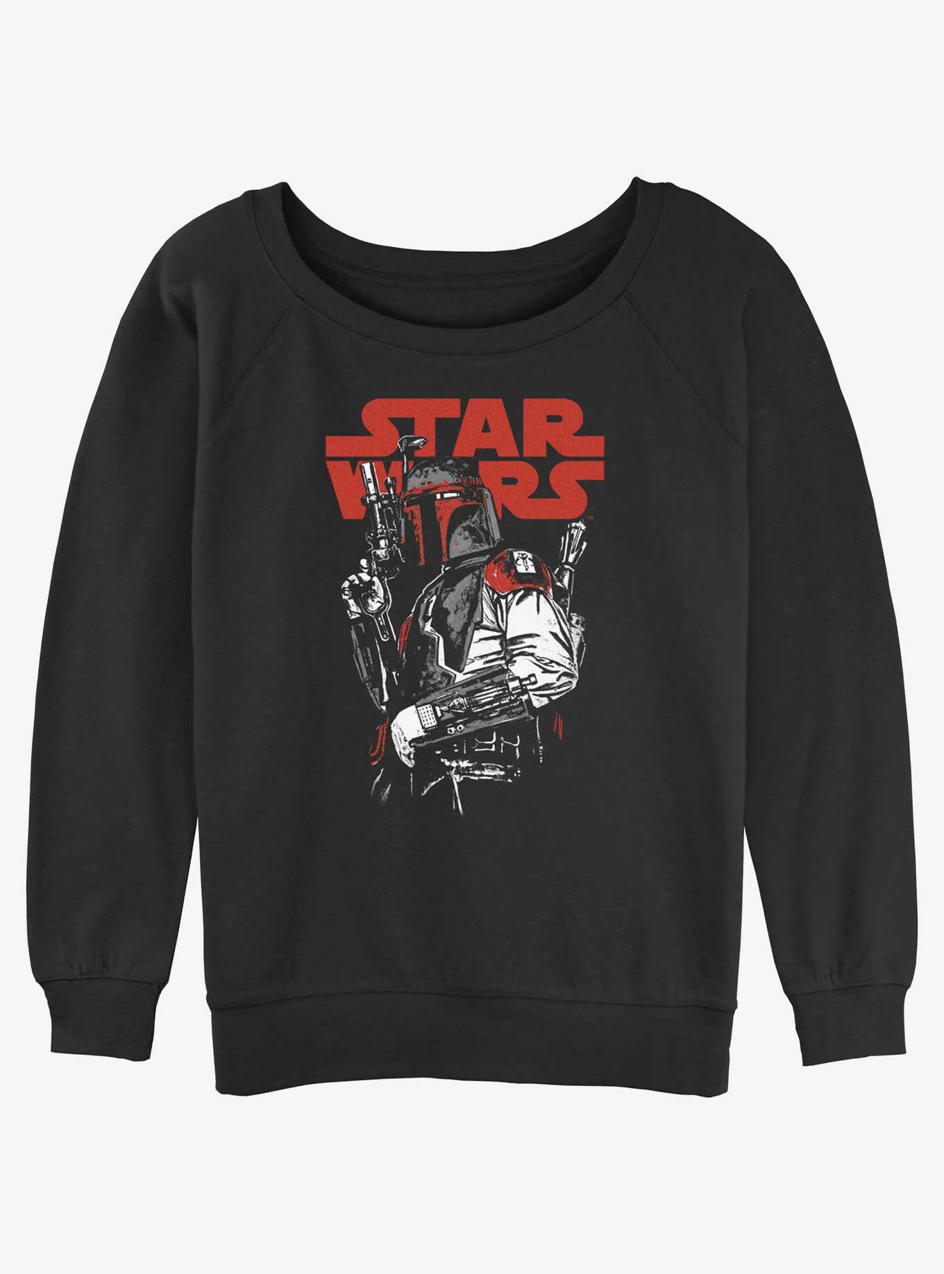 Star Wars Boba Portrait Womens Slouchy Sweatshirt, BLACK, hi-res