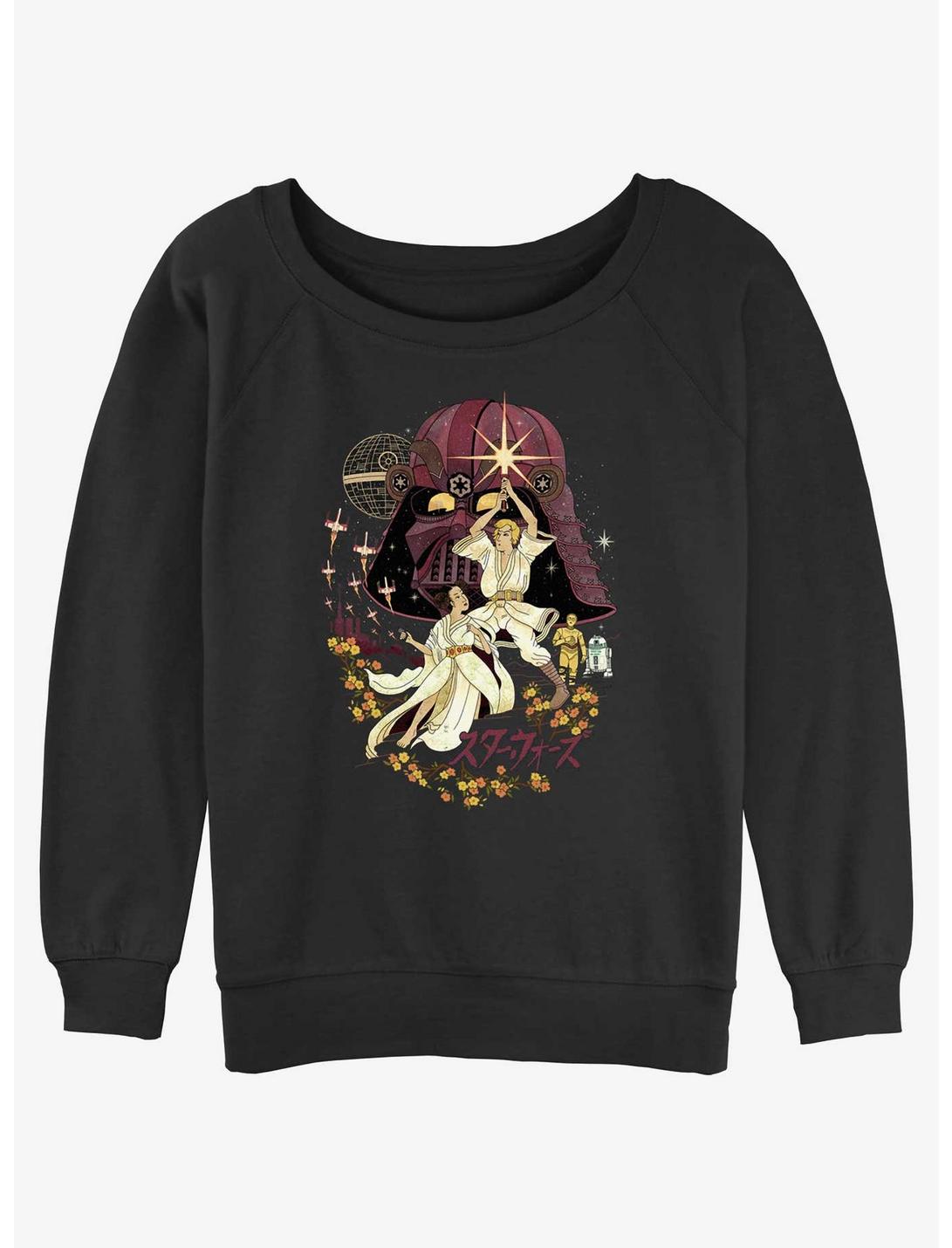 Star Wars Japanese Art Inspired Two Hopes Luke and Leia Womens Slouchy Sweatshirt, BLACK, hi-res