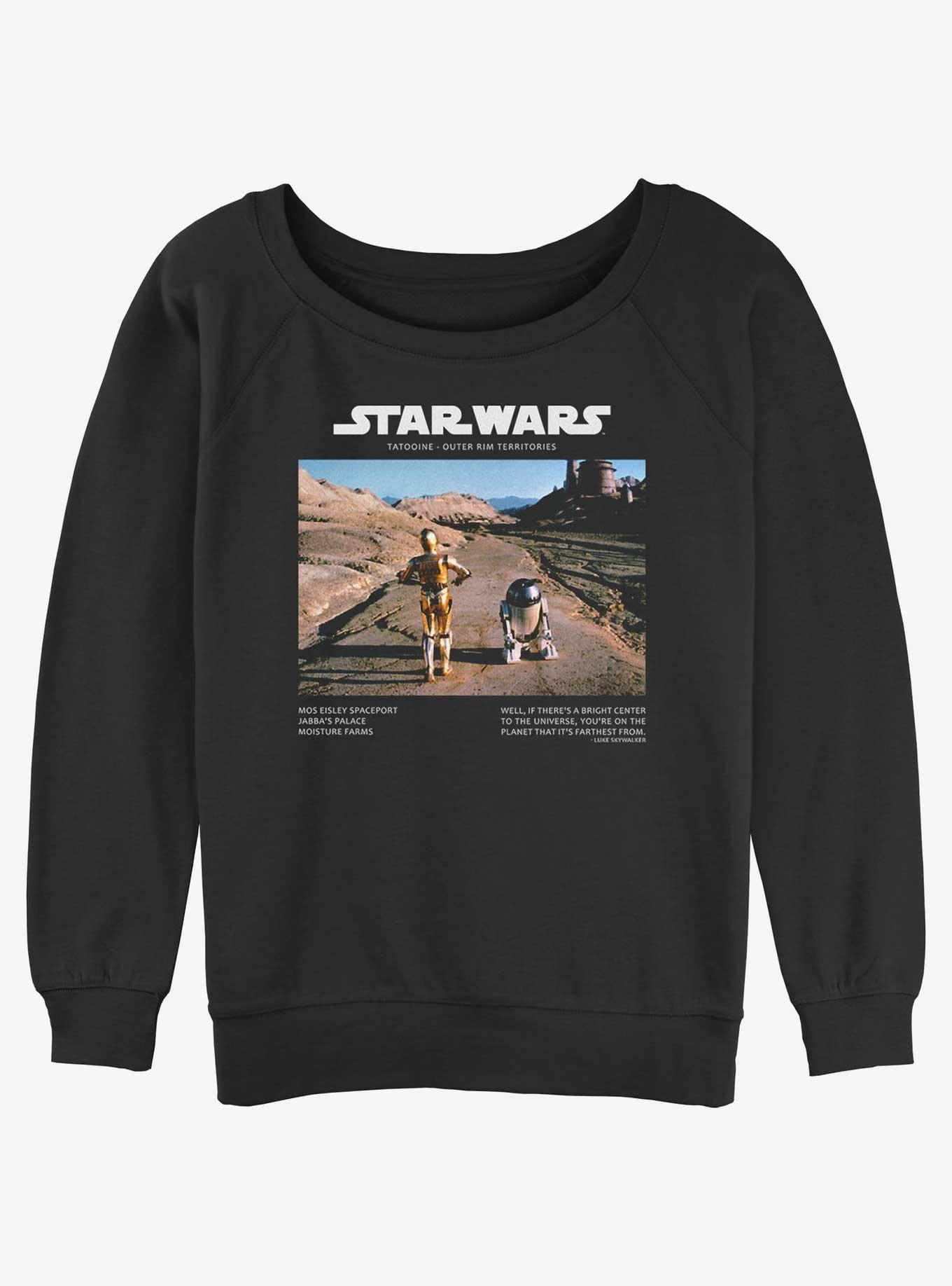 Star Wars Tatooine Travelers C-3PO and R2-D2 Womens Slouchy Sweatshirt, BLACK, hi-res