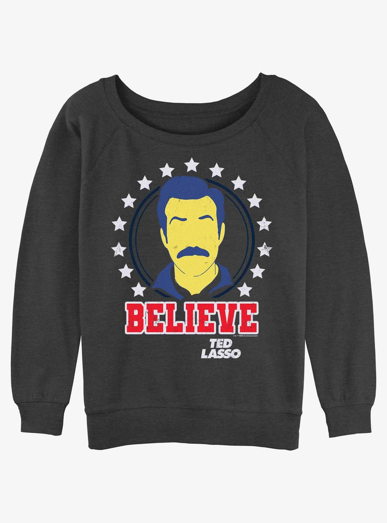 Ted Lasso Believe Star Womens Slouchy Sweatshirt, CHAR HTR, hi-res view 1