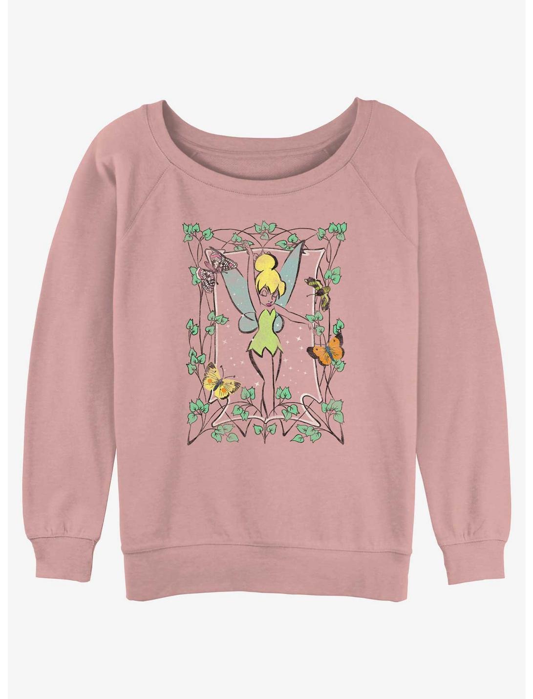 Disney Tinker Bell Floral Frame Womens Slouchy Sweatshirt, DESERTPNK, hi-res