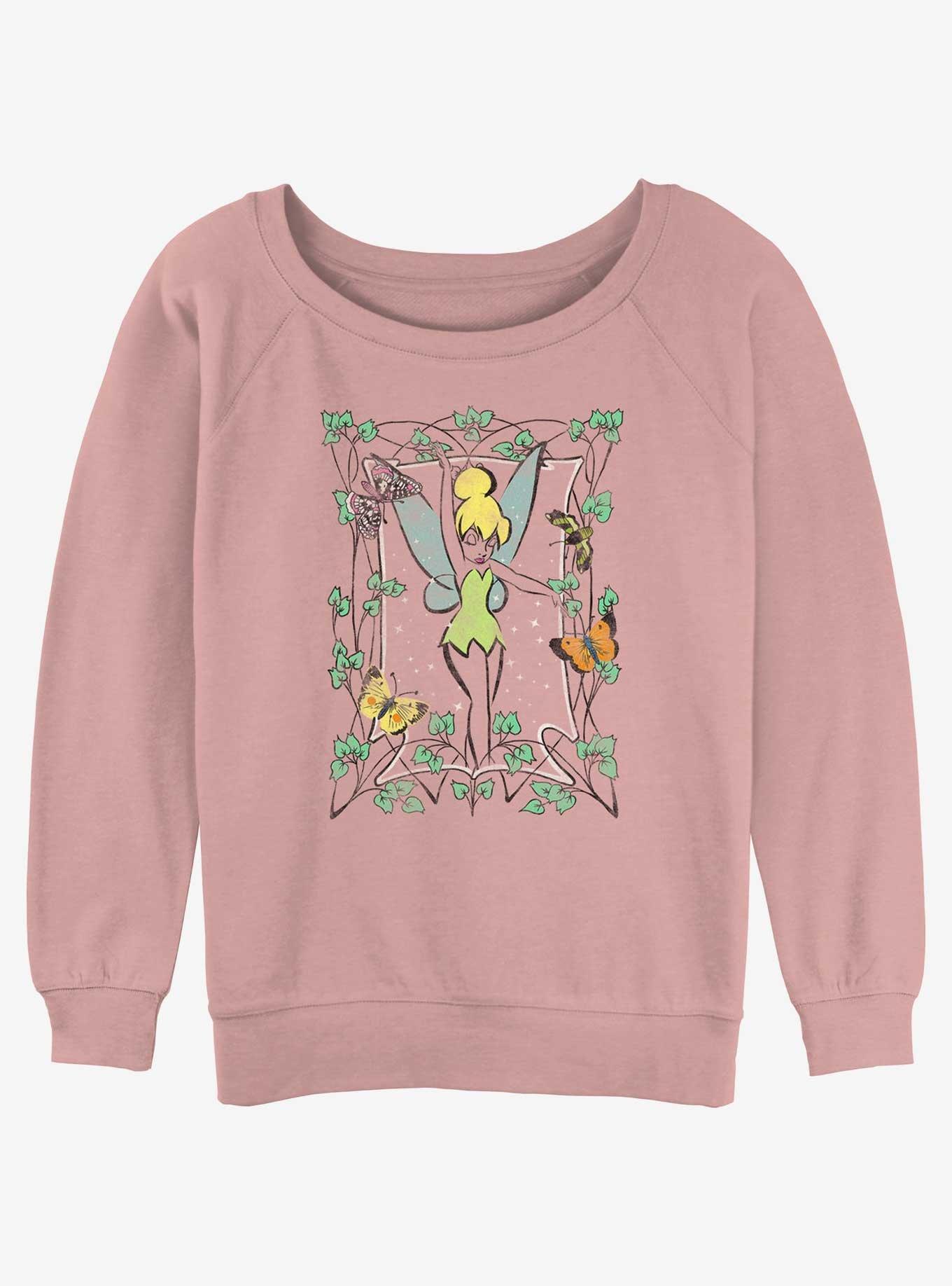 Disney Tinker Bell Floral Frame Womens Slouchy Sweatshirt, DESERTPNK, hi-res