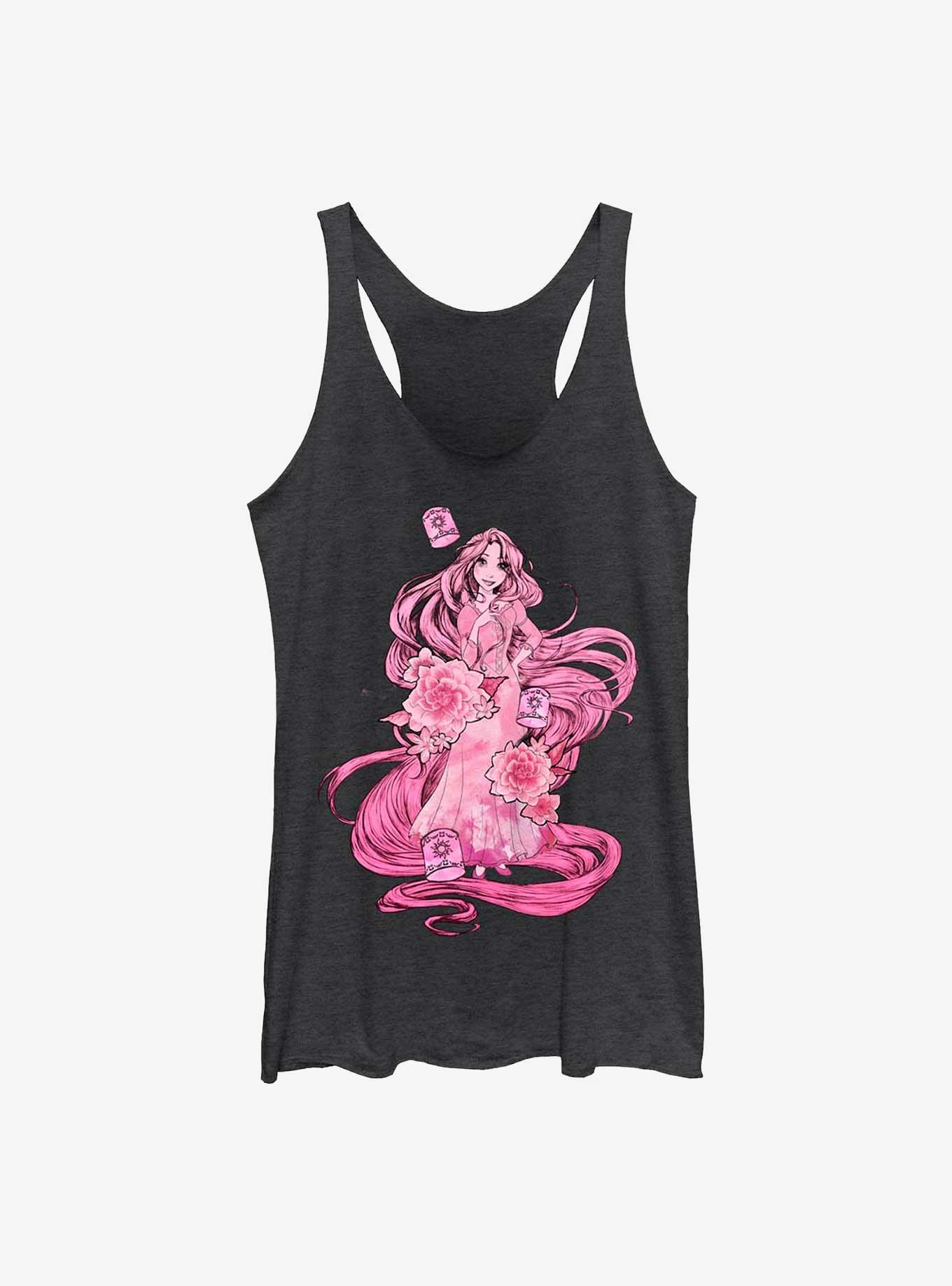 Disney Tangled Tonal Rapunzel Girls Raw Edge Tank, BLK HTR, hi-res