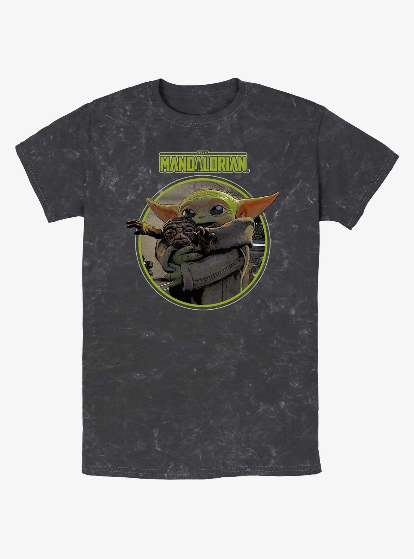 Star Wars The Mandalorian Grogu Hugging An Anzellan Mineral Wash T-Shirt Hot Topic Web Exclusive, BLACK, hi-res