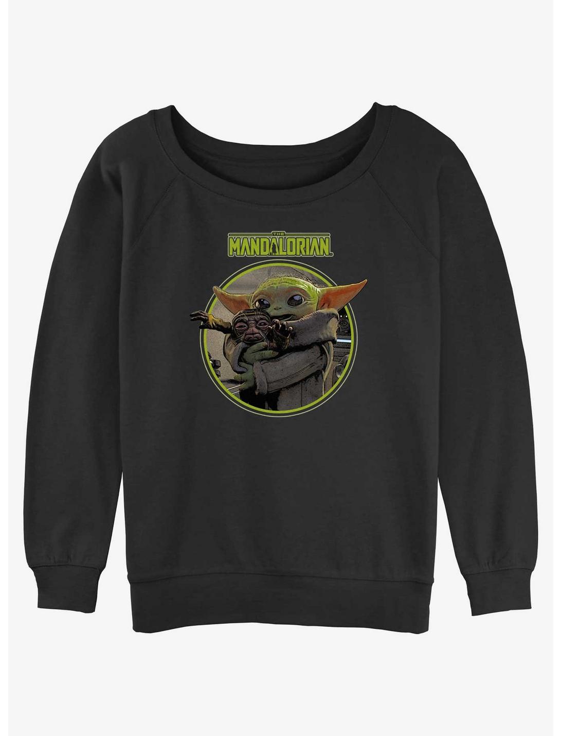 Star Wars The Mandalorian Grogu Hugging An Anzellan Slouchy Sweatshirt Hot Topic Web Exclusive, BLACK, hi-res