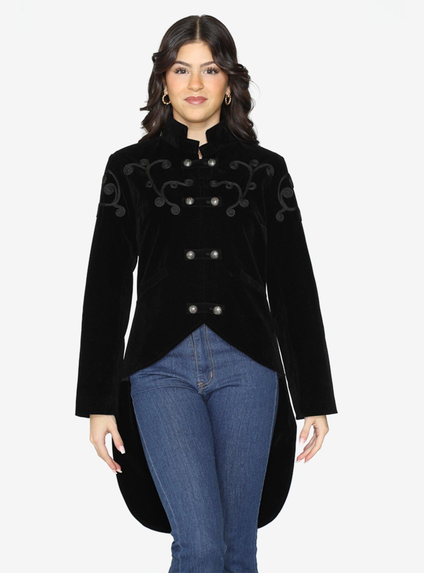 Black Velvet Tailed Jacket, , hi-res