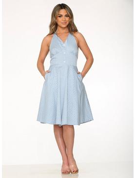 Blue White Gingham Halter Dress, , hi-res