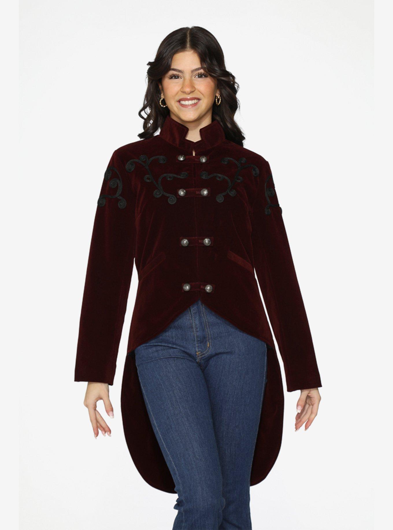 Burgundy Velvet Tailed Jacket, , hi-res