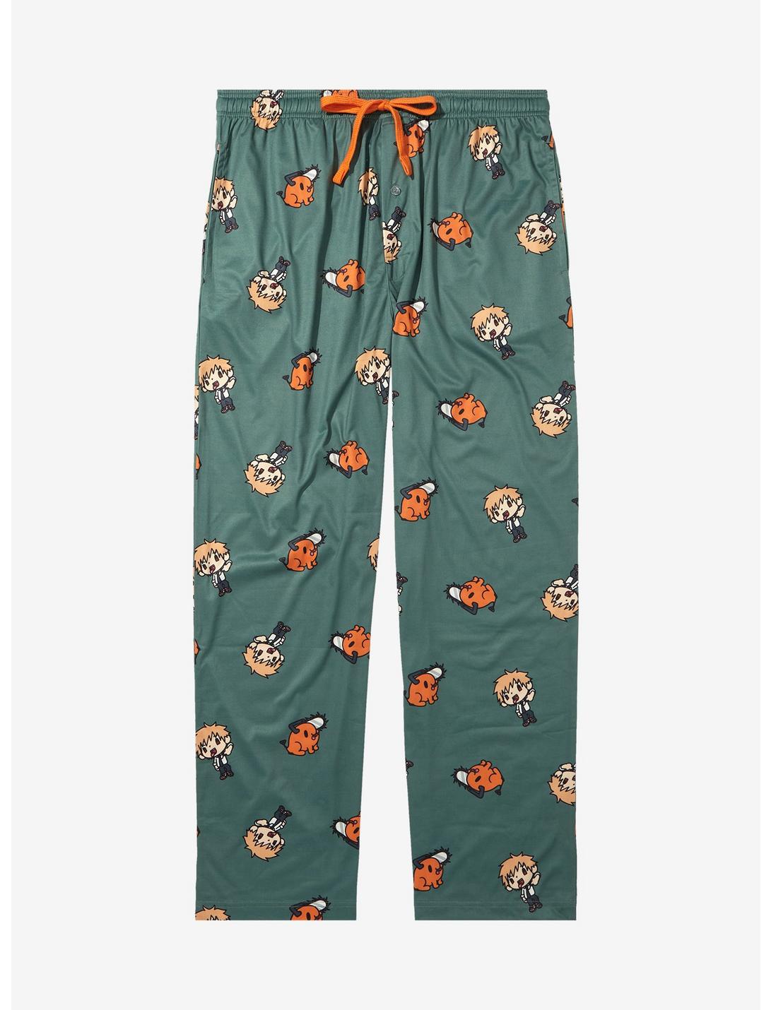 Chainsaw Man Chibi Allover Print Sleep Pants - BoxLunch Exclusive , ARMY GREEN, hi-res