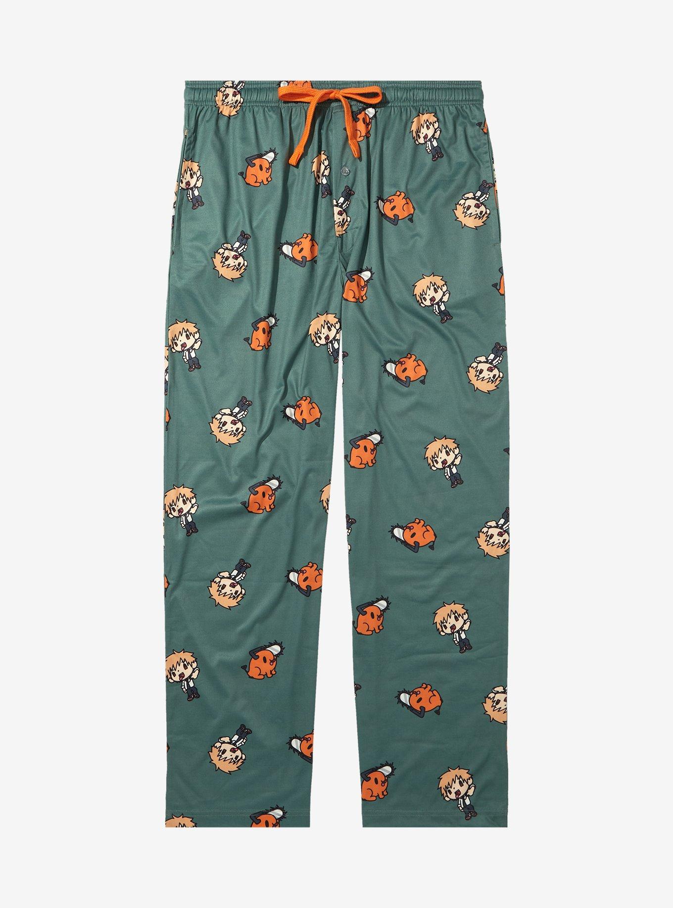 Chainsaw Man Chibi Allover Print Plus Size Sleep Pants - BoxLunch Exclusive, ARMY GREEN, hi-res