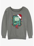 Adventure Time Christmas Light Up BMO Womens Slouchy Sweatshirt, GRAY HTR, hi-res