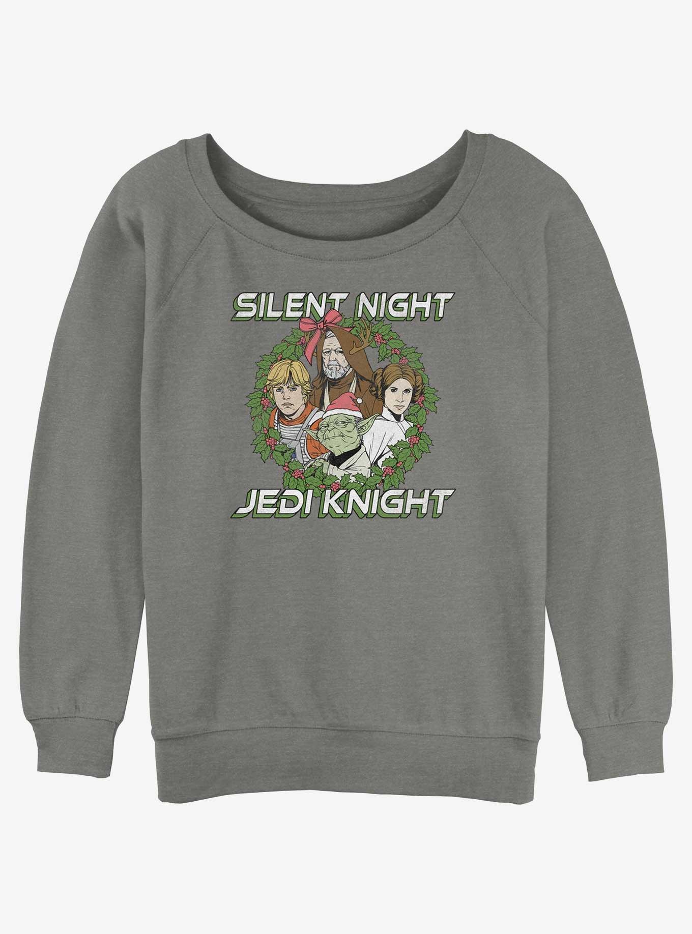 Star Wars Silent Night Jedi Knight Christmas Wreath Womens Slouchy Sweatshirt, GRAY HTR, hi-res