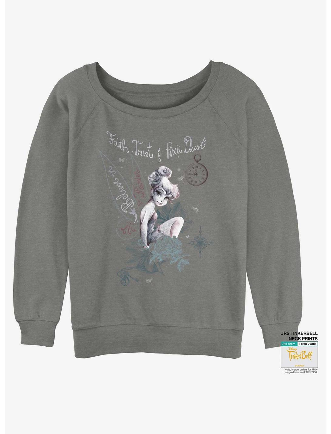 Disney Tinker Bell Pixie Dust Womens Slouchy Sweatshirt, GRAY HTR, hi-res