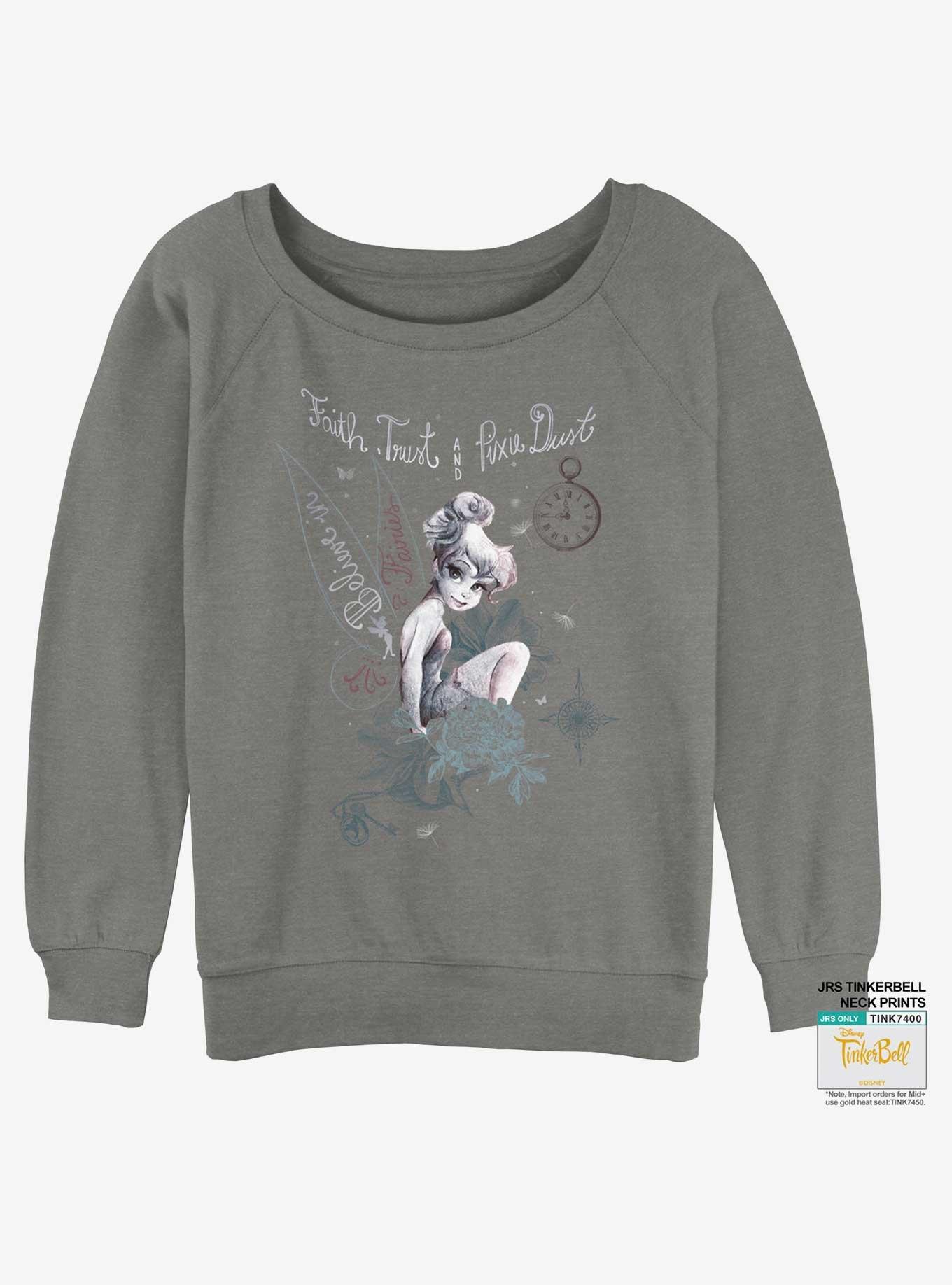 Disney Tinker Bell Pixie Dust Womens Slouchy Sweatshirt, GRAY HTR, hi-res