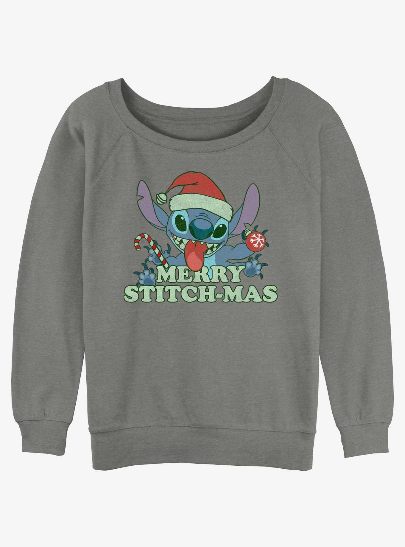 Disney Lilo & Stitch Merry Stitchmas Womens Slouchy Sweatshirt, GRAY HTR, hi-res