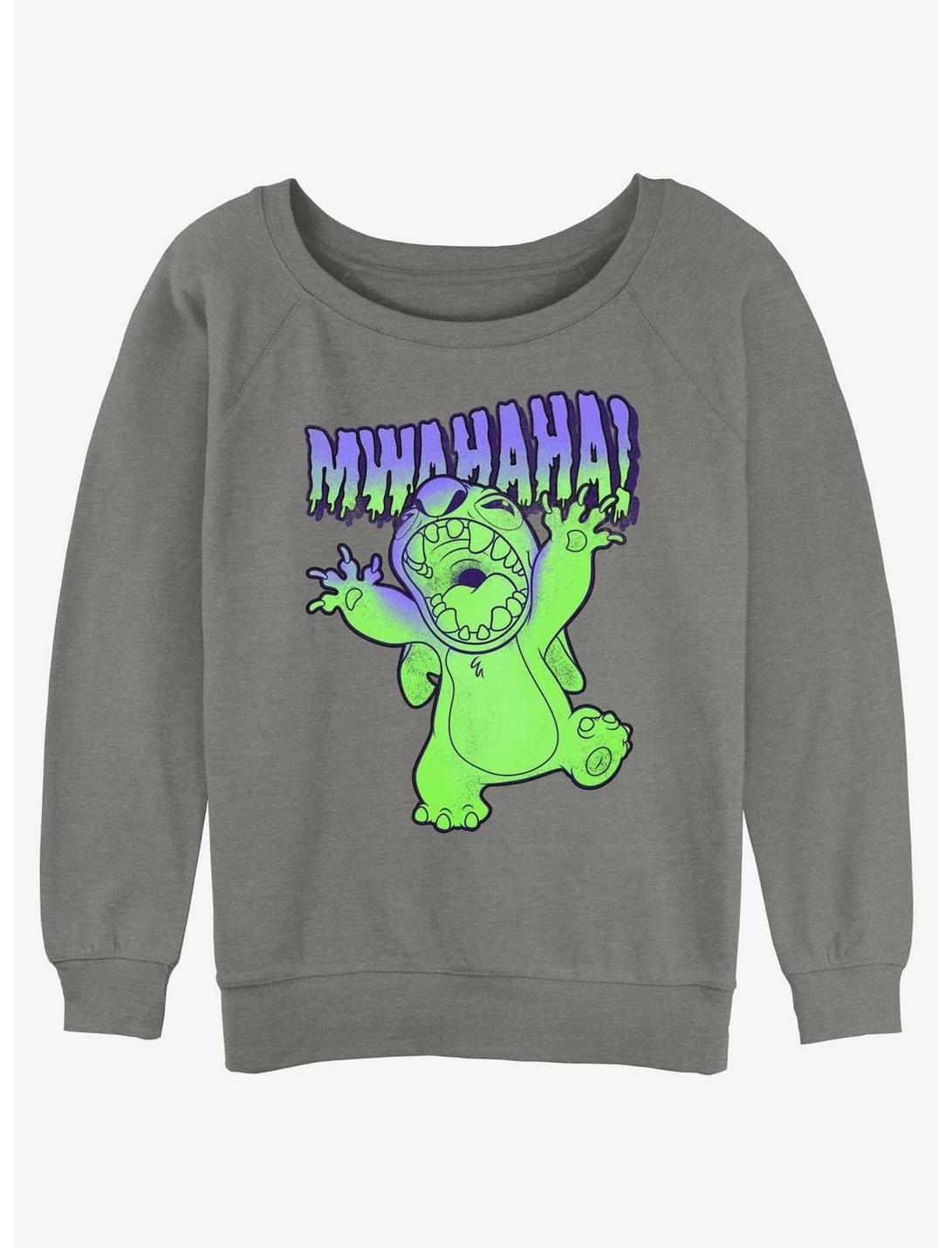 Disney Lilo & Stitch Mwahaha Scary Stitch Womens Slouchy Sweatshirt, GRAY HTR, hi-res