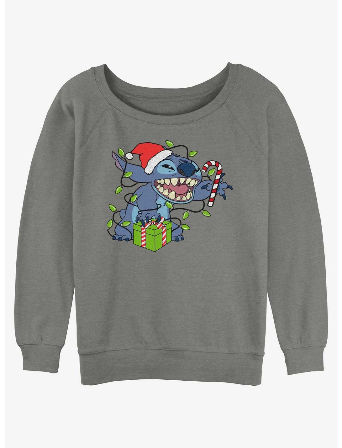 Disney Lilo & Stitch Christmas Lights Womens Slouchy Sweatshirt, GRAY HTR, hi-res